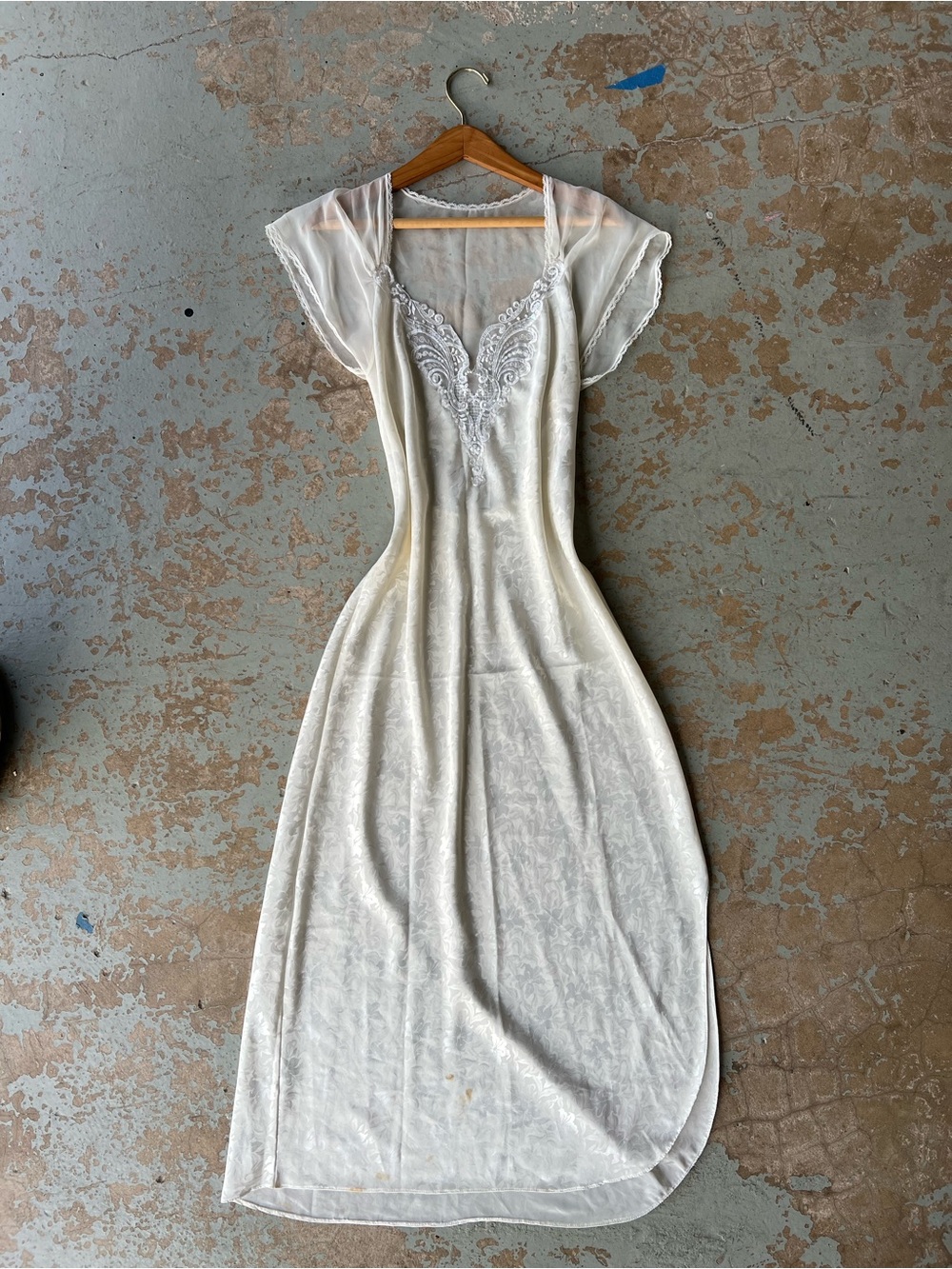 Vintage Lucie Ann II Sheer Lace Nightgown Ivory Floral Romantic Maxi
